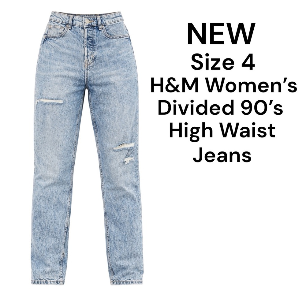 NEW H&M Divided 90s Straight Jeans Women’s Size 4 High Waist Acid Wash Denim - Picture 1 of 11